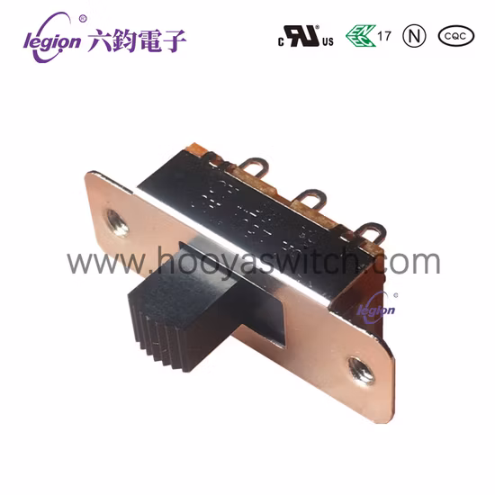 Metal 3A 250VAC Vertical 2 Pole 3 Position Slide Switch