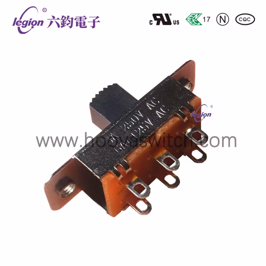 Metal 3A 250VAC Vertical 2 Pole 3 Position Slide Switch
