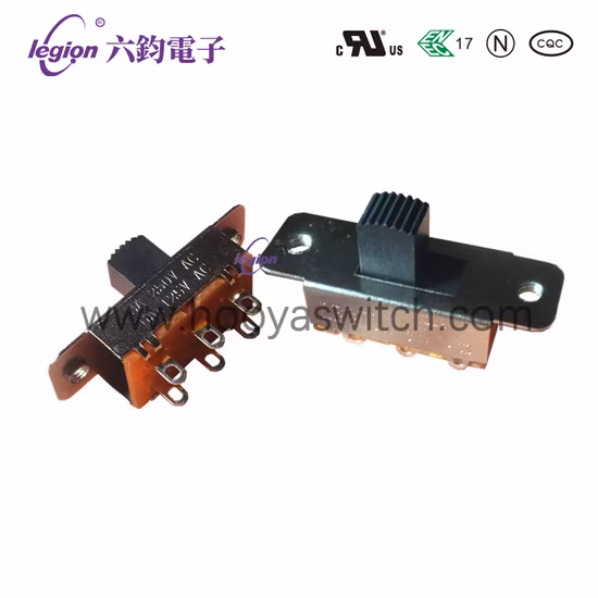 Metal 3A 250VAC Vertical 2 Pole 3 Position Slide Switch