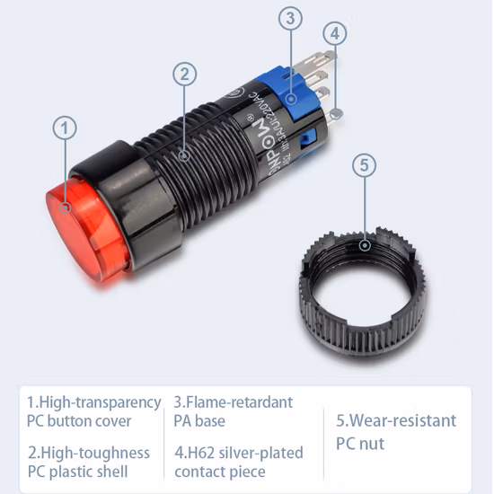Onpow 8mm Round Head Illuminated Pushbutton Switch (LAS4Y-11/R/12V, CE, CCC, RoHS)