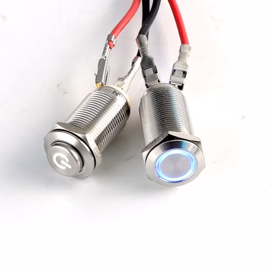 12mm Ring Illuminated High Head Stainless Steel Metal Push Button Electrical Switch