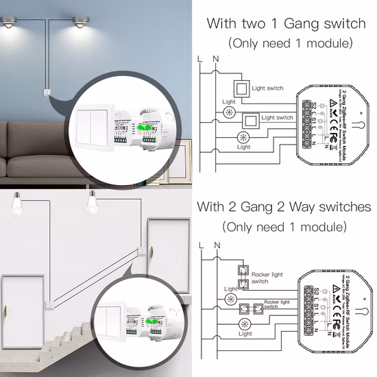 Artdna New Product Zigbee WiFi 2 Gang Frame Switch